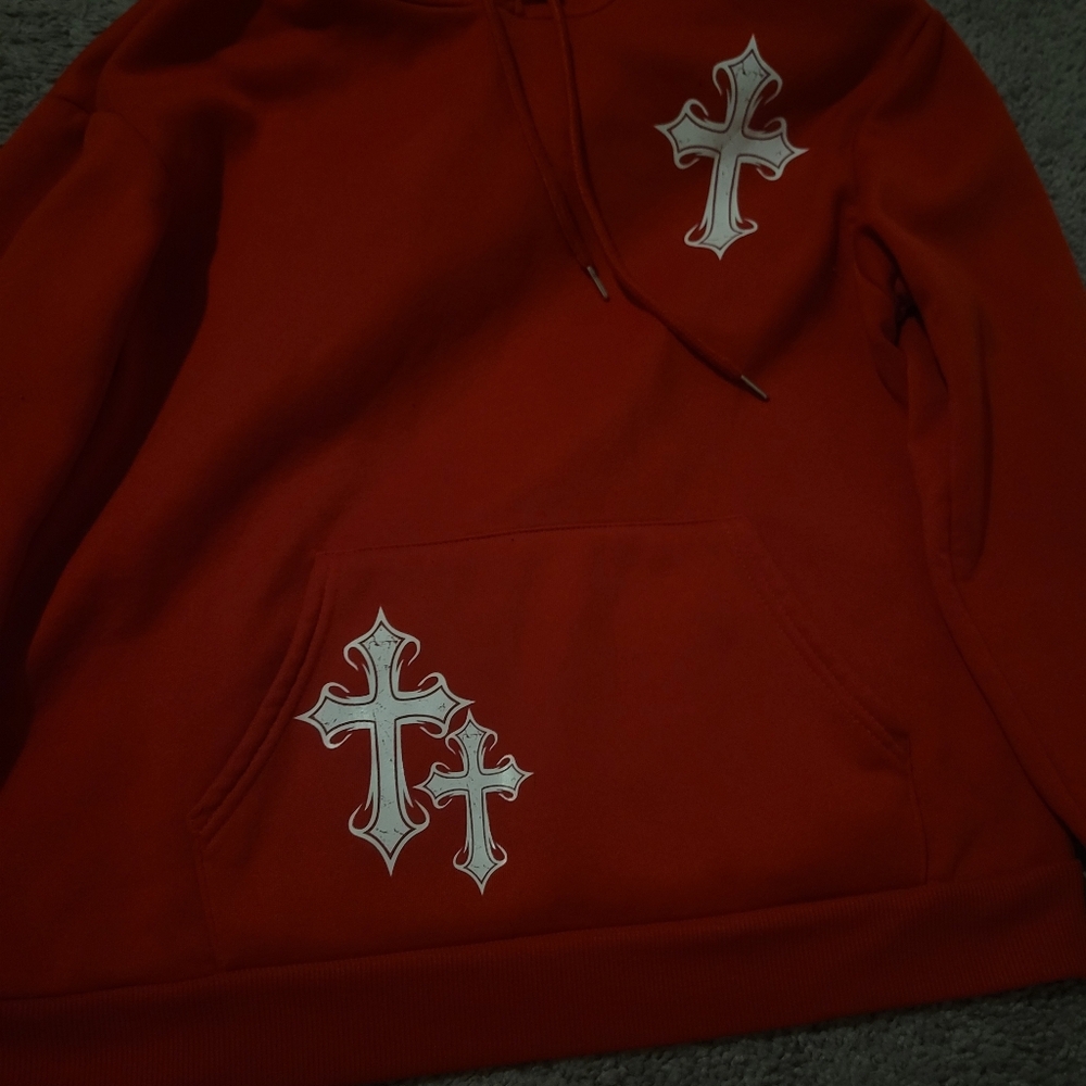 Red Hoodie with Cross Design